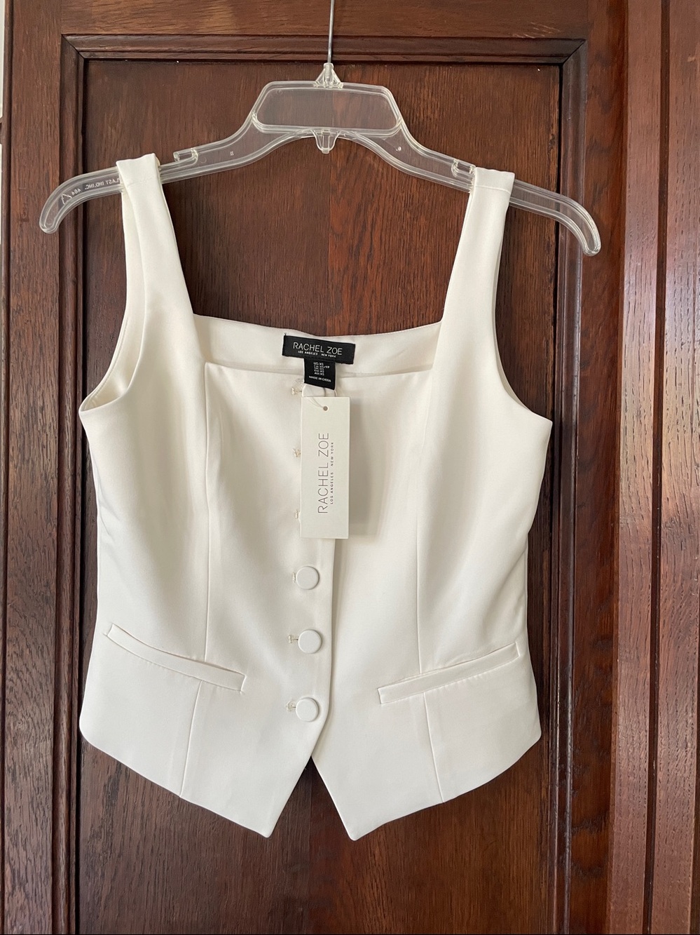 Rachel Zoe Ivory Cream Square Neck Fitted Vest Waistcoat Top NWT!